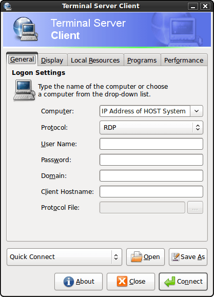 Terminal server client Configuration for VirtualBox's VRDP